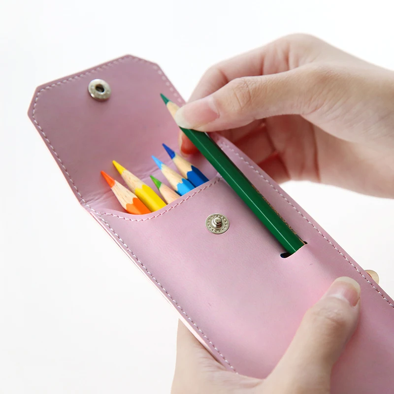 

NNRTS Pure Color Pencil Bags Creative Leather Bind Belt Buckle Portable Pen Bags Student School Stationery pencil case
