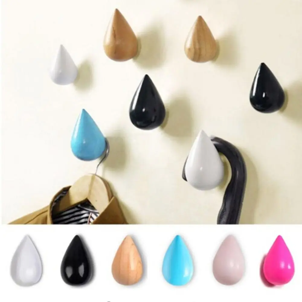 

1 pc Modern Wooden Wall Hanger Chic Water Drop Bathroom Door Coat Hat Single Key Hook Holder Home Storage Hooks Home Decor