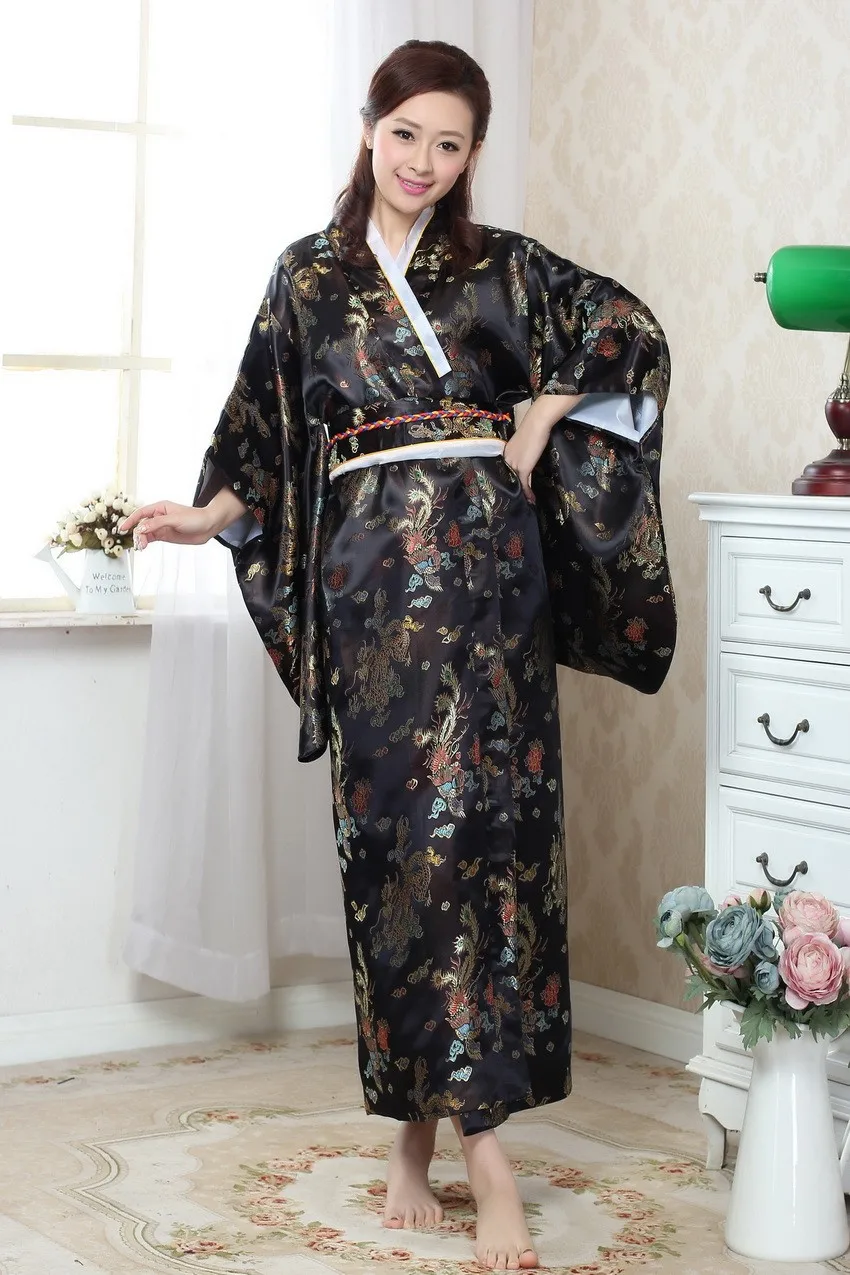 Винтажное красное традиционное японское женское шелковое кимоно с принтом юката банное платье Дракон Феникс узор один размер JK026