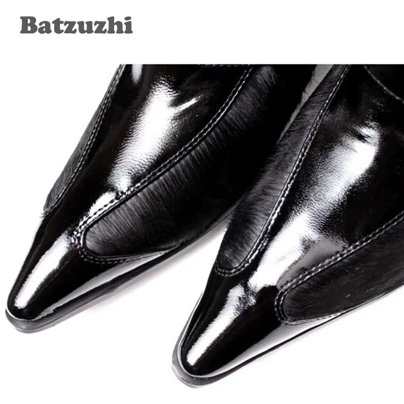 Batzuzhi/модные зимние мужские ботинки с острым носком Красивые короткие кожаные