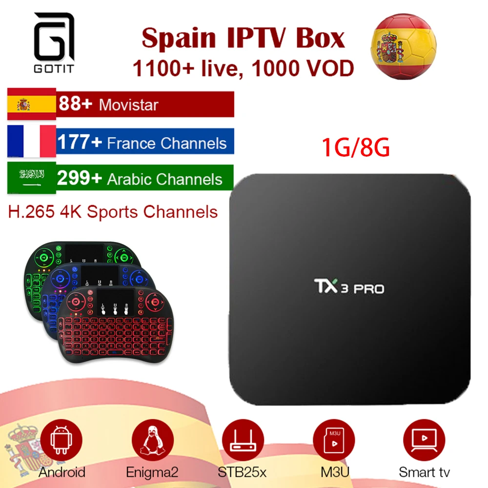 

TX3PRO Android 7.1 Smart TV Box With Spanish French Arabic IPTV Subscription With 1100 Lives 1000 VOD HD 4K H.265 Set Top Box