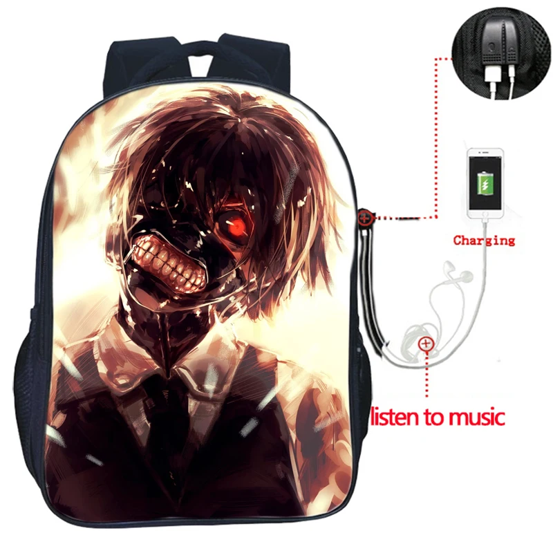 Высокое качество одежда с надписью «Tokyo Ghoul рюкзак USB зарядка рюкзак модные зарядка через usb рюкзак для учеников, мальчиков и девочек школьная сумка распылитель ранцевого типа для с - Цвет: 17