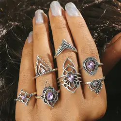 2018 Новое арривиальное полое кольцо с фиолетовыми кристаллами наборы для женщин Панк Винтаж Ретро палец цветок для средней фаланги пальца