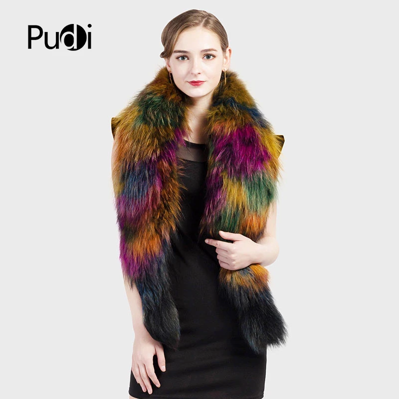 

Pudi SF725 2018 Winter real raccoon fur shawl wrap cape brand new women's real fur colorful shawls