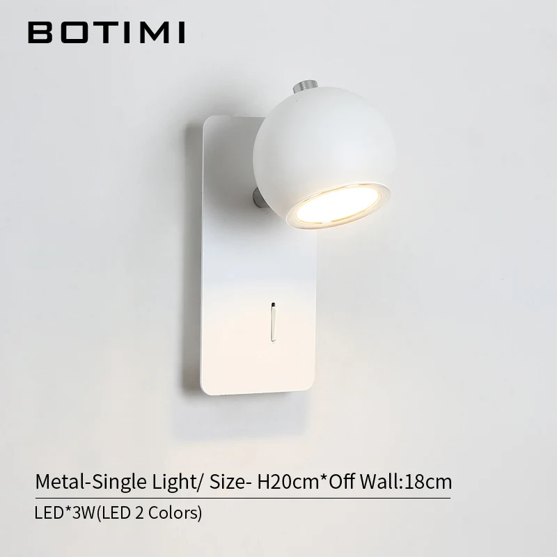 BOTIMI, современный светодиодный настенный светильник, деревянный настенный светильник, регулируемый светильник, металлический прикроватный светильник, белый светильник для чтения - Цвет абажура: 1 Light in White