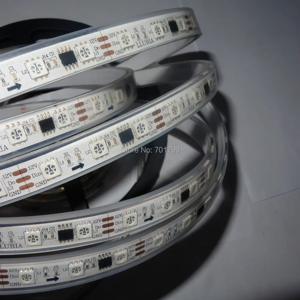 Полноцветная светодиодная лента IP68 С Φ 5m DC12V WS2811 240led (16ixes/m) WHITEPCB led digital strip|epoxy resin