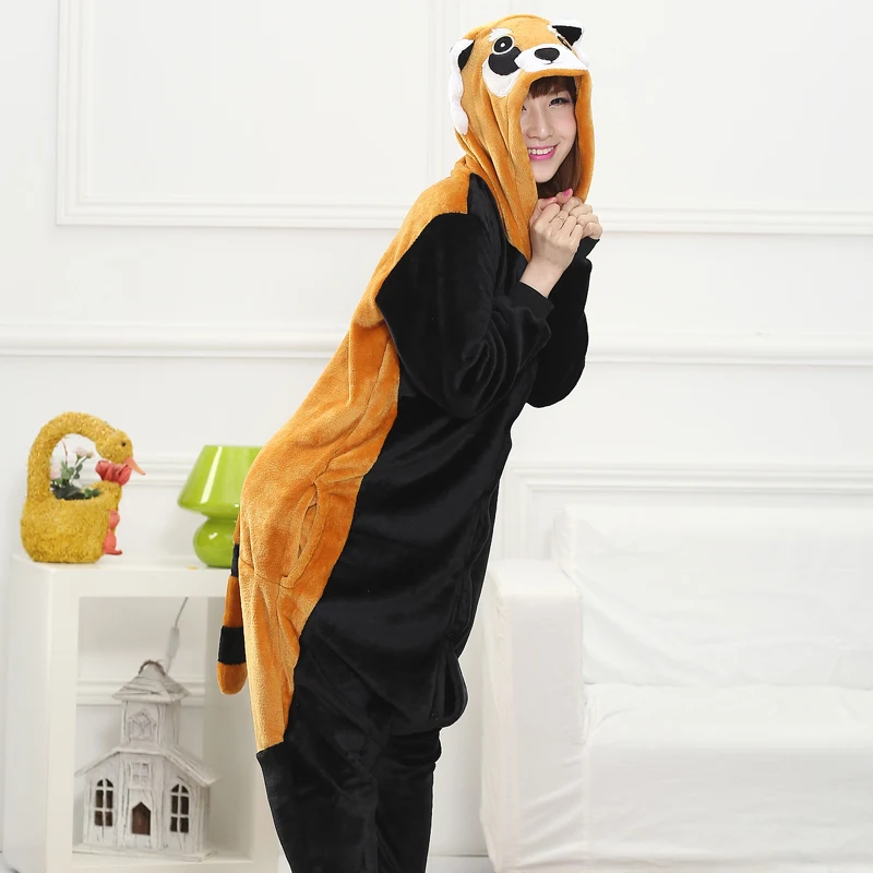 Soft Raccoon Animal Kigurumi For Adults Pajamas Women Onesie Winter Sleepwear Men Night-Suit Set Flannel Nightie Cosplay (5)