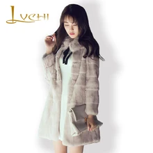 LVCHI 2019 Women Real Mink Fur coats Natural Full Wide-Waist Striped rabbit Winter Coat Women's Fashion Rex 