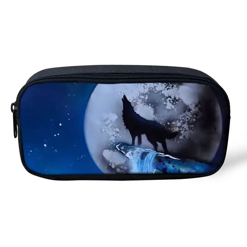 as picture THIKIN 3d животных школьные принадлежности для детей Детский карандаш коробка Луна волк печать Студенческая школьная сумка-карандаш Женская сумка-косметичка - Цвет: as picture