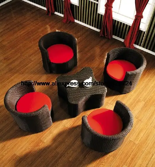 

Modern Flower Shape Coffee Table Chiars Set American European Style Rattan Garden Set Leisure Coffee Shop Outdoor Furniture