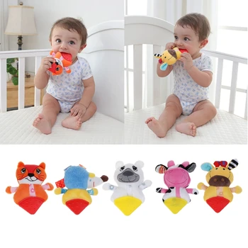 

OOTDTY Safety Baby Teethers Cartoon Animal Pattern Infant Hand Bell Rattle Toy Plush Doll Toddlers Educational Bite Teething Toy