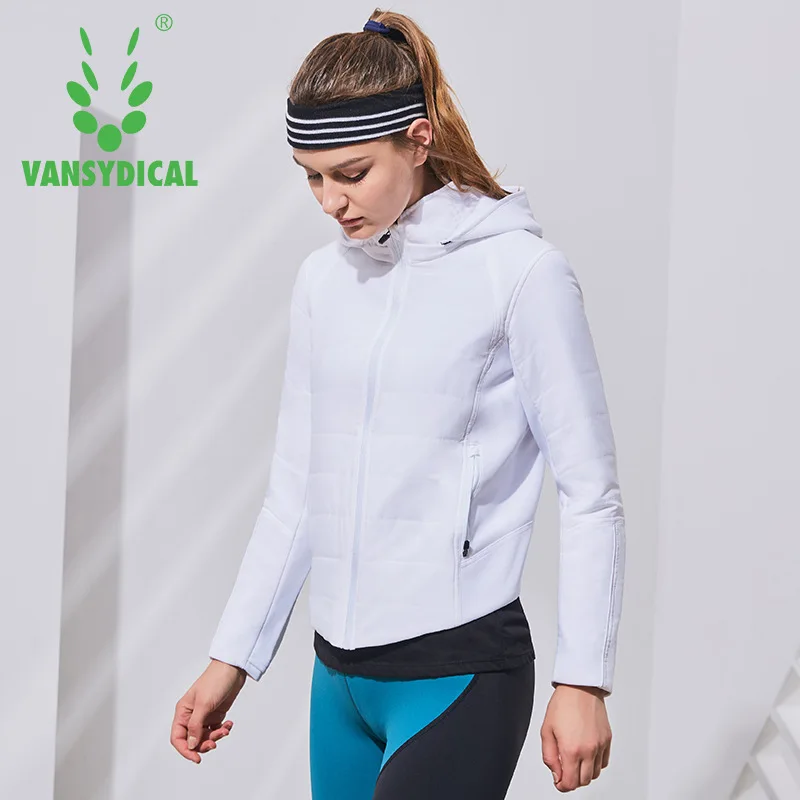 Vansydical, зимняя куртка для бега, женская, с капюшоном, хлопковая, ветрозащитная, куртки для тренировок, йоги, спортивная одежда, топы, для фитнеса, куртка Loseweight