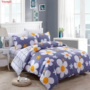 

Yovepii flower bedding set 3/ 4pcs flat sheet, pillowcase&duvet cover set AB side bed linens cotton%polyester bedclothes kid bed