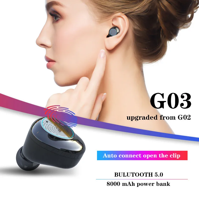 Yulubu New G03 Earphone Wireless 6000mAh LED Smart Power Bank TWS 5.0 Bluetooth 9D Stereo IPX7 Waterproof PK G02 for Smartphone