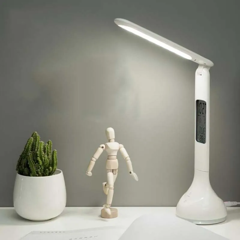 

LED Desk Lamp Foldable Dimmable Touch On/off Switch 3 Modes Eye Protection with Calendar Temperature Alarm Clock Night Light