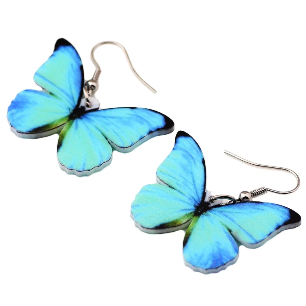 WEVENI-Acrílico Gota Brincos Dangle para Mulheres, Big Morpho Menelau, Brincos Borboleta, Inseto Jóias, Acessórios de Moda, Drop Shipping