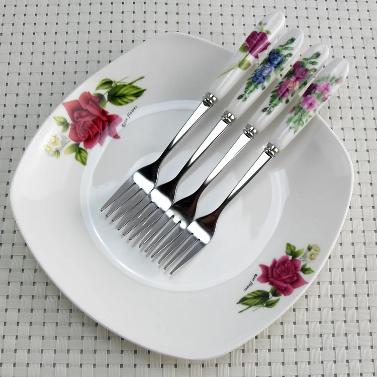 Ceramic Handle Fruit Fork 15cm HIGH QUALITY Stainless Steel Cake Tea