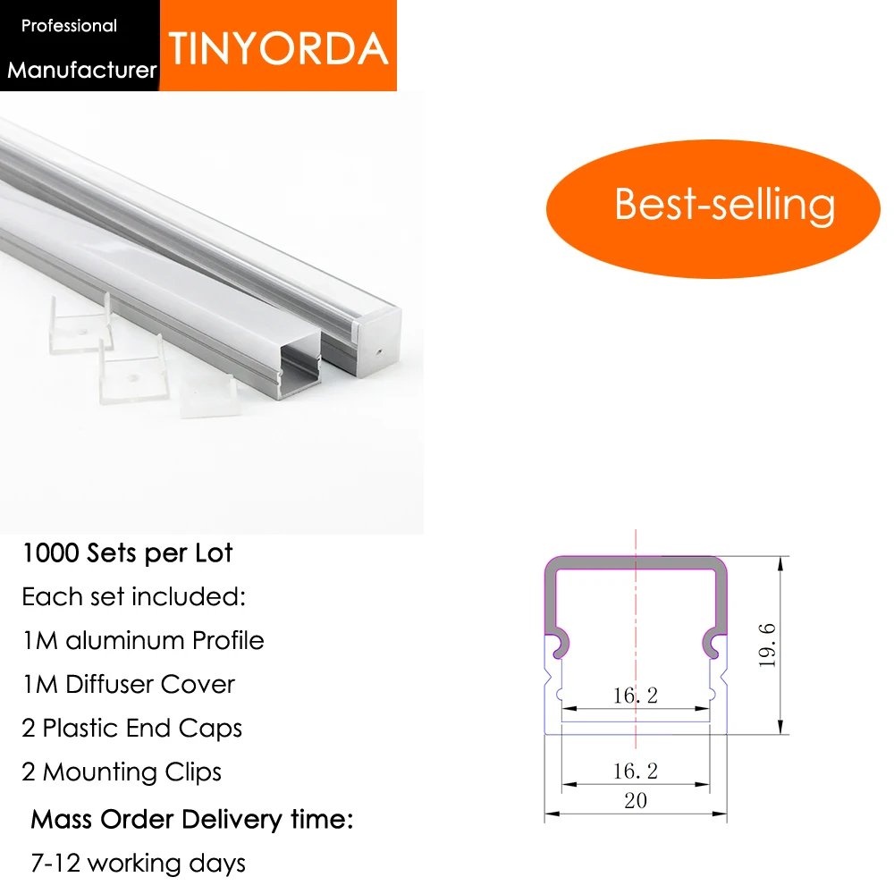 

Tinyorda 1000Pcs (1M Length) Led Alu Profile Led Channel Profil for 16mm LED Strip Light 1M LED Profile Alu Profile channel