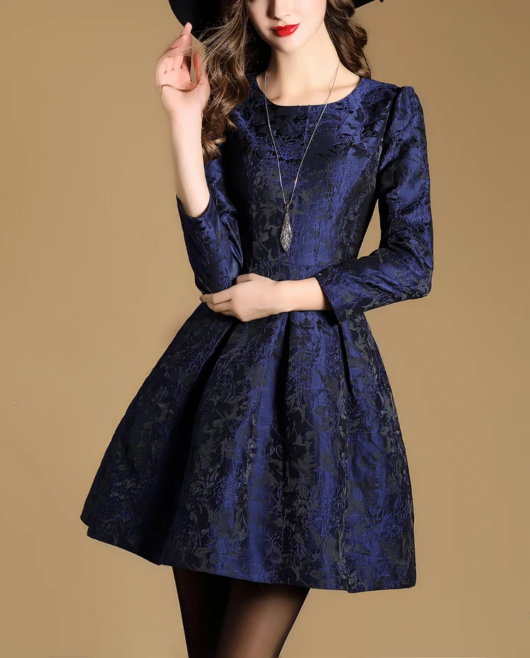 Женское жаккардовое платье с круглым вырезом длинным рукавом|clothes fashion|fashion clotheslace