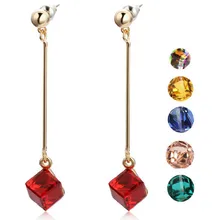Fashion Long Drop Earrings Classic Square Crystal 18K Gold Plated Earrings Jewelry Wholesale