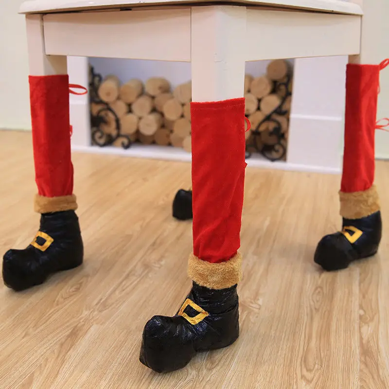 Рождественские носки для ног на стуле, ножки для стола, чулки, сапог деда мороза, украшение дома