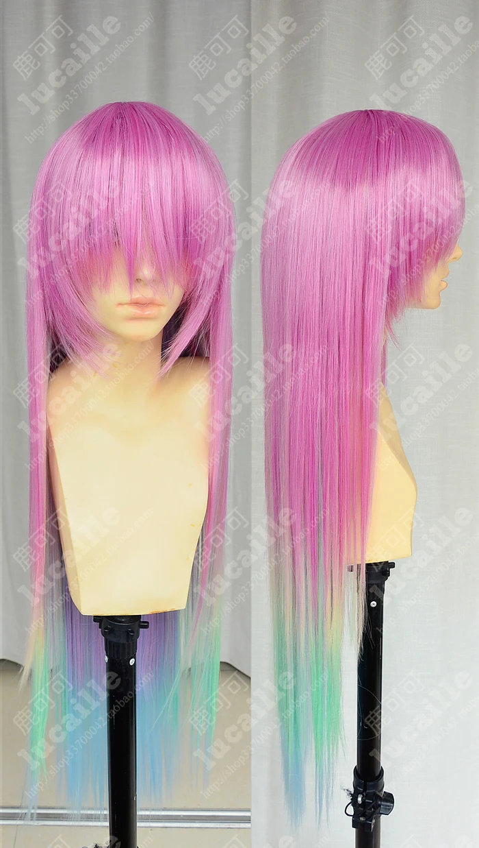  Anime No Game No Life Jibril Cosplay Wig Long Rainbow Gradient Heat Resistant Synthetic Hair Wigs +