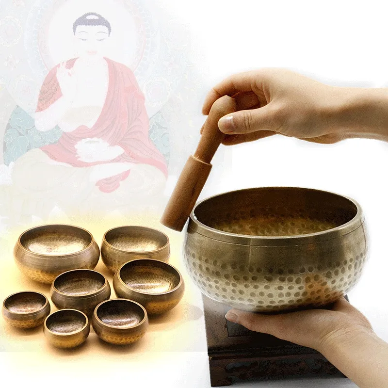 

7Sizes Copper Meditation Singing Bowl Tibetan Yoga Singing Bowl Himalayan Hand Hammered Chakra Meditation Massage Home Ornament