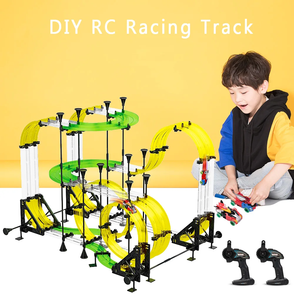

Funny DIY RC Racing Track Car Building Kit Double Tracks w/ 2 LED Racing Car For Boys Girls Drop shipping