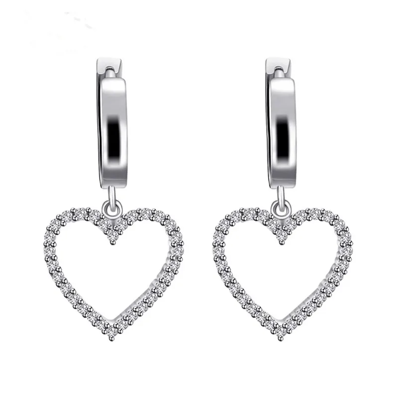 

VOJEFEN 925 Sterling Silver Heart Earrings Wedding Fashion Cutout Drop Earrings Love Heart Earrings Valentines Day Jewelry Gifts
