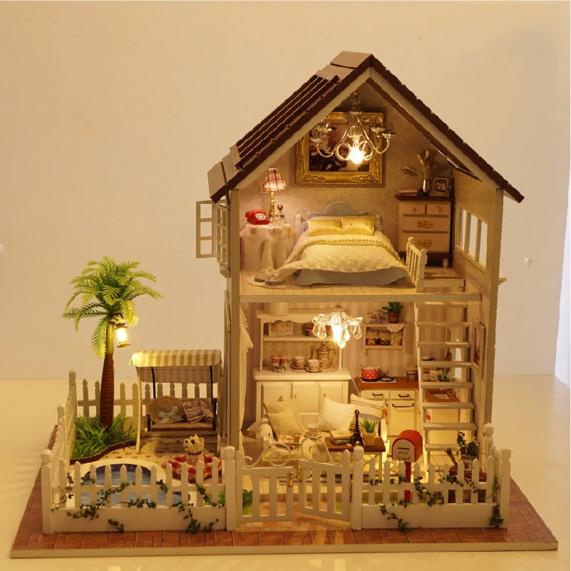 

Original genuine diy 3floors open villa loft garden Paris apartment children dollhouse match kids gift for girl