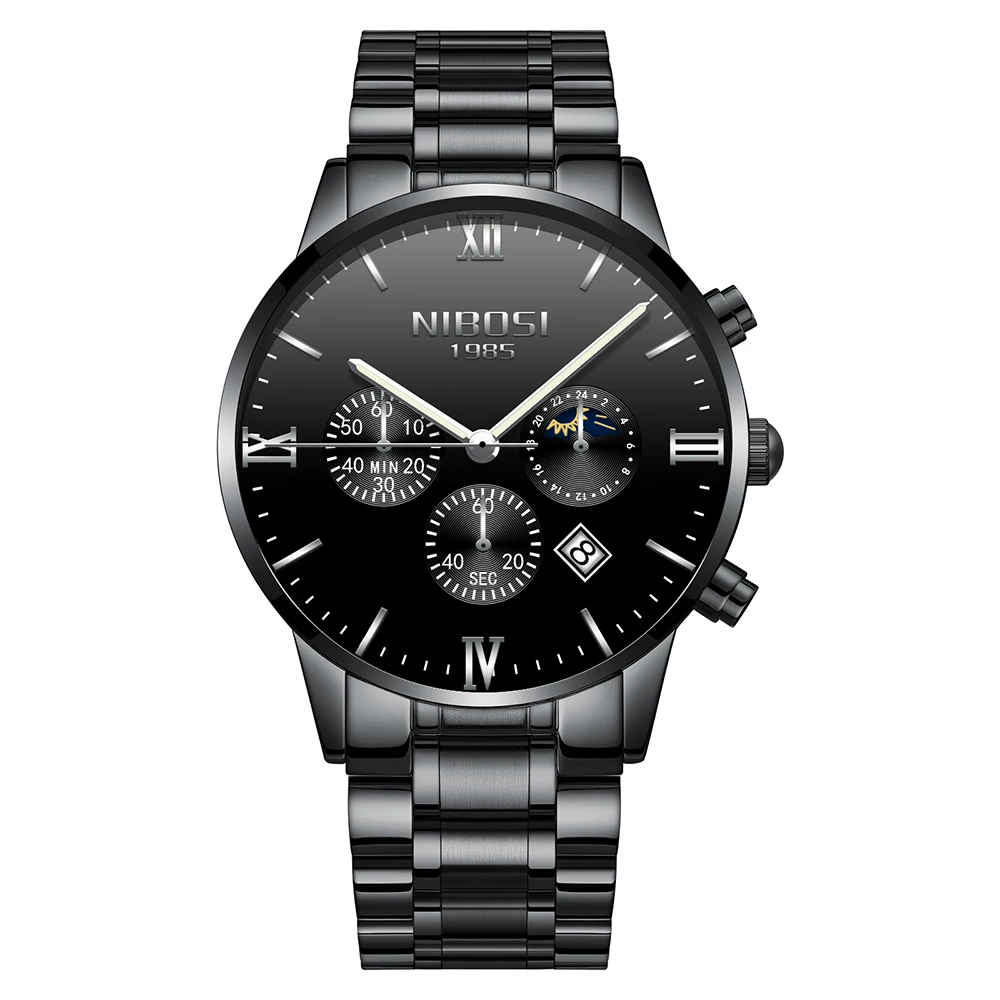 

NIBOSI Quartz Black Steel Vogue Business Military Man Men's Watches 3ATM Waterproof Dropship