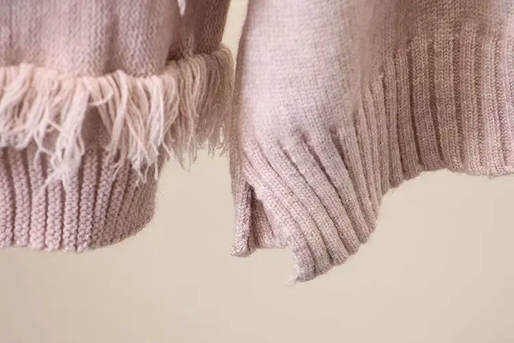 Hole Tassel Sweater Women New Autumn Spring Casual Hooded Loose Long Sleeve Knitted Pullover Solid Sweaters KKFY2773