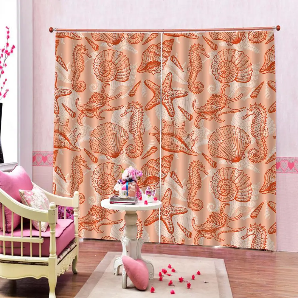 

3D Curtain Luxury Blackout Window Curtain Living Room beach star curtains Decoration curtains