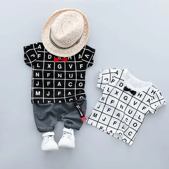 

Summer Baby Boy Casual Letter Print Short Sleeve Bow Tie T-shirt Shorts Set Toddler Cotton Outfits New