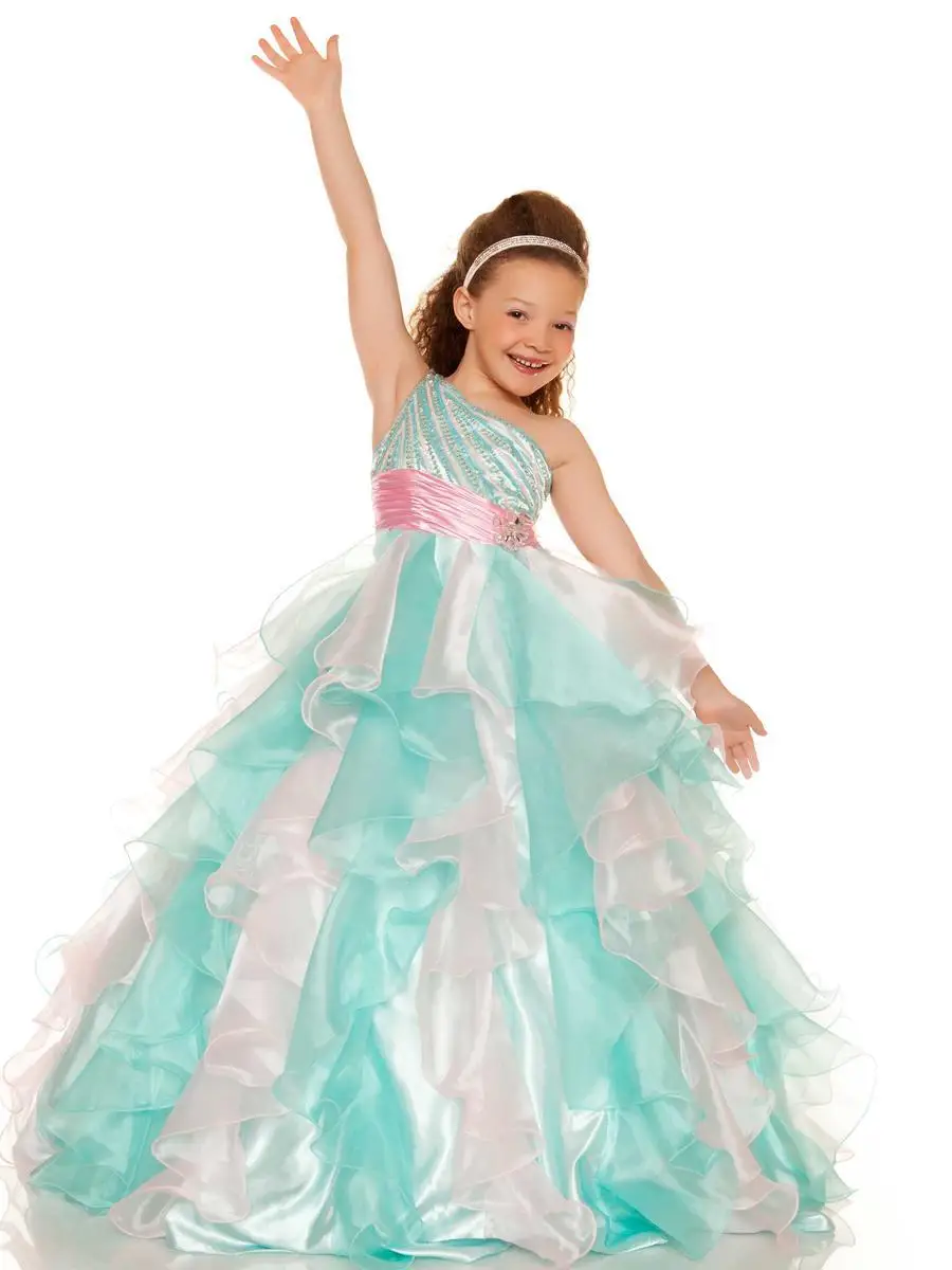 Mint and White One Shoulder Flower Girl Dress Blue Dresses for 12 Year