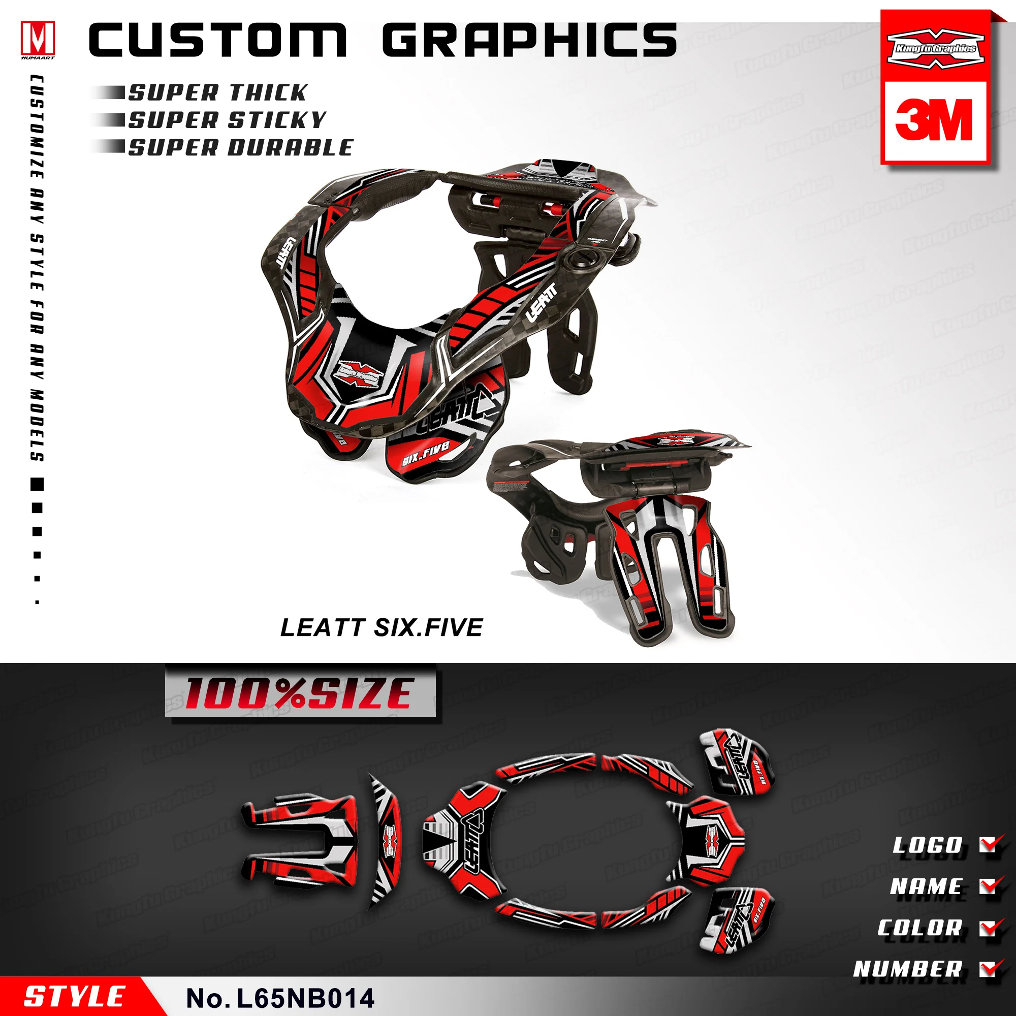 

KUNGFU GRAPHICS Neck Brace Stickers MX Decals Vinyl Wrap Protector Fit Leatt GPX 6.5 Six.Five S/M L/XL (Style no. L65NB014)