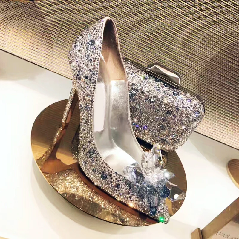 New Silver Week Celebrity Top Grade Cinderella Crystal Shoes Bridal Rhinestone Wedding Shoes With Flower woman thin high heels New Silver Week Celebrity Top Grade Cinderella Crystal Shoes Bridal Rhinestone Wedding Shoes With Flower woman thin high heels