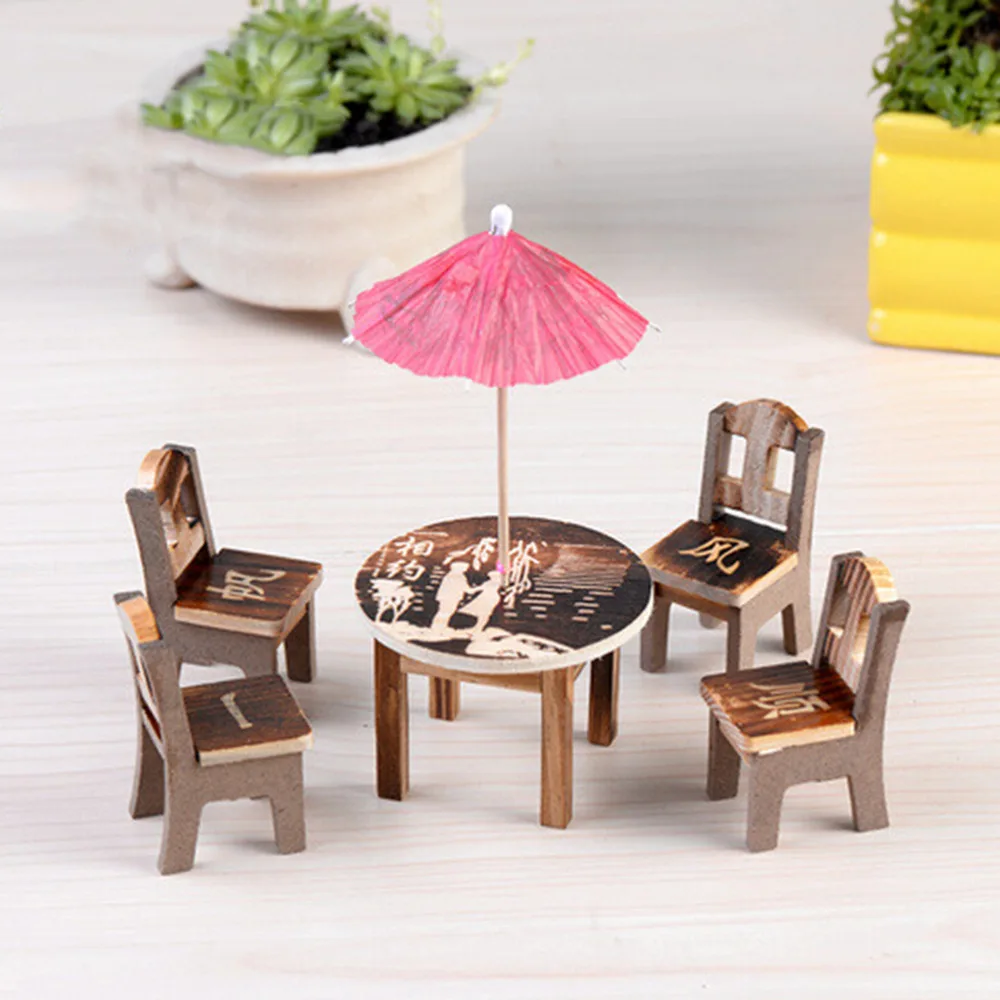 1pc Table 4pc Wooden Dollhouse Miniature Furniture Mini Dining 1pc Table 4pc Wooden Dollhouse Miniature Furniture Mini Dining Room S Chair Craft Landscape Garden Decor In Figurines Miniatures From