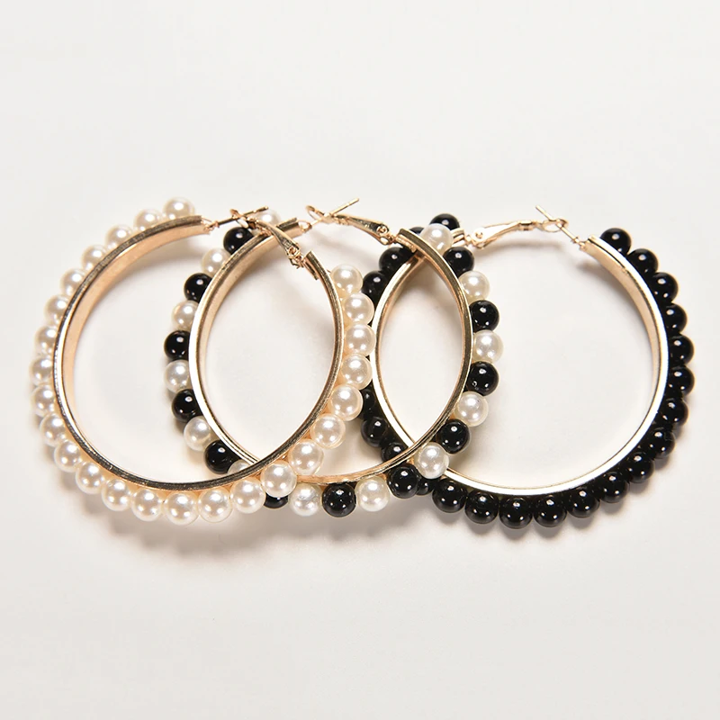 Buy 1pair Fancy Jewelry Hoop Earring Black White Pearl