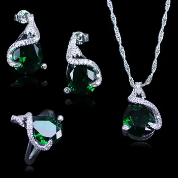 

Dubai Simple Style Green Created Emerald White Zircon 925 Stamp Silver Color Jewelry Sets For Women Best Christmas Present