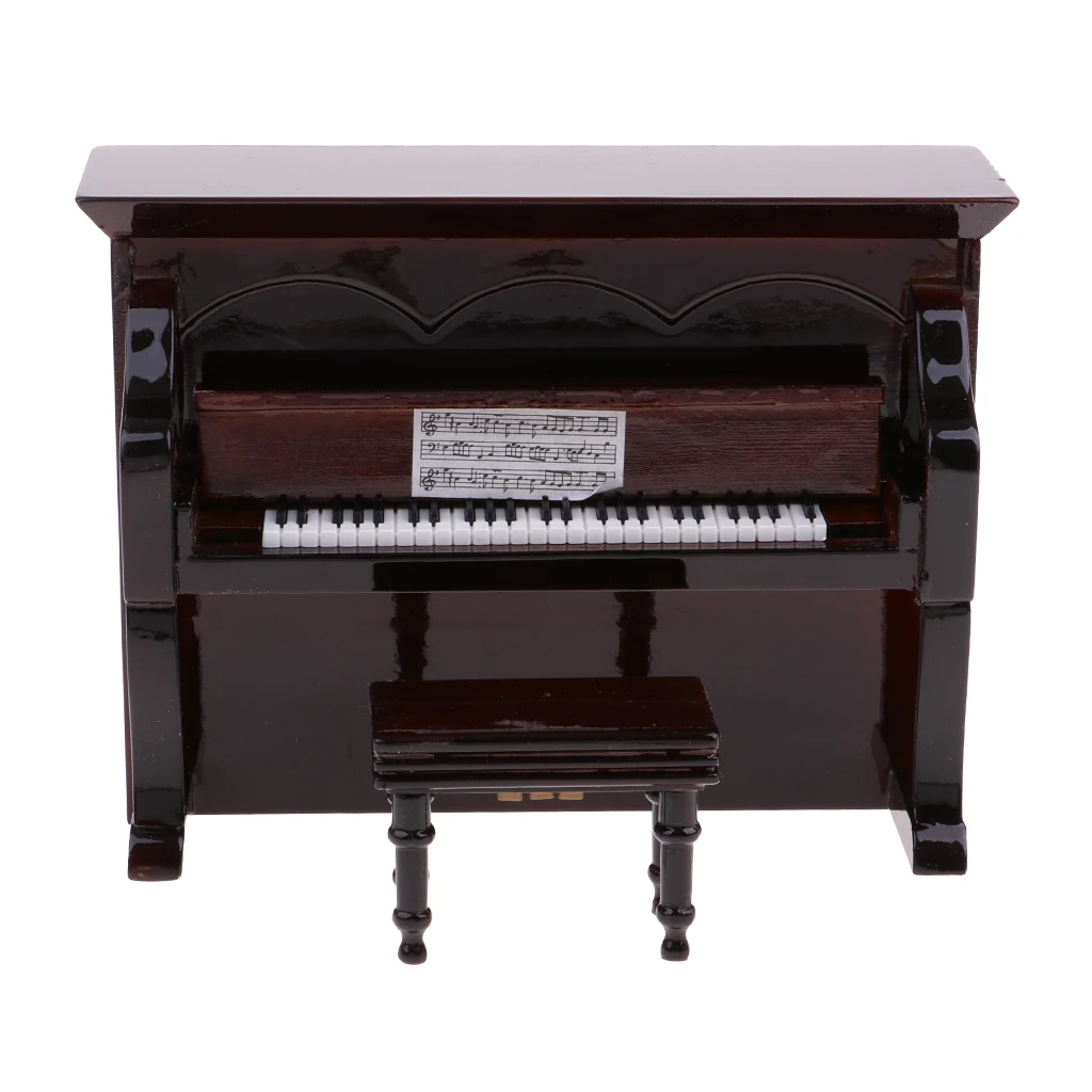 1/12 Musical Wooden Upright Piano and Stool Kit Dollhouse Miniature Artist Offerings for 12th Dolls House Decor Accessories