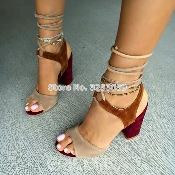 Strappy Suede Block Heels Sandals Shoes