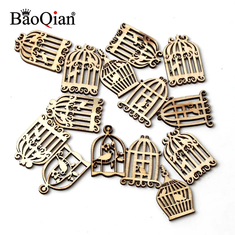 

50Pcs DIY Mixed Wooden birdcage pendant Embellishments Crafts Scrapbooking Supplies Handmade Graffiti Wood Decoration