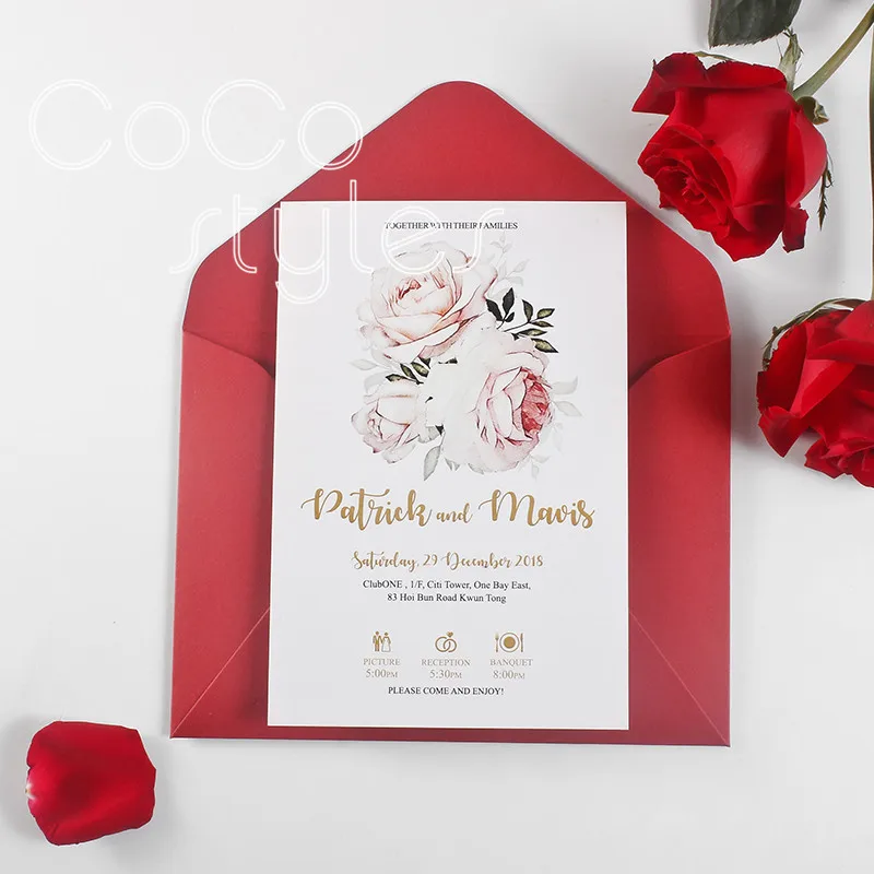  Cocostyles custom super elegant floral design invitation card with gold foiling and envelope for hi - 32889196522
