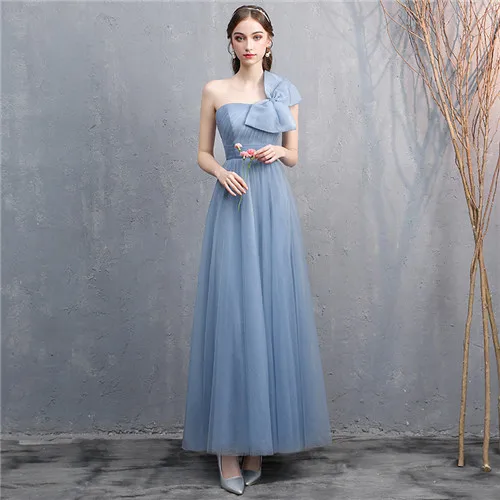 Beauty Emily V Neck Long Bridesmaid Dress Lace Up Back Strapless Elegant Tulle Party Dress For Wedding Vestido de dama de honor - Color: Blue E