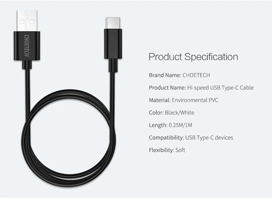 CHOETECH usb type-C кабель USB C(USB-A папа-тип-c папа) кабель для передачи данных для samsung Galaxy S8 для Nexus 5X6 P кабели для зарядки