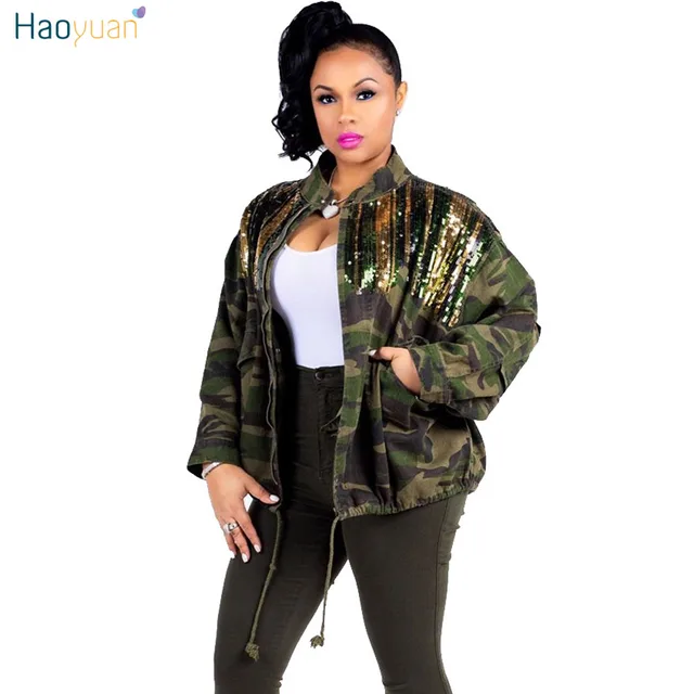 Aliexpress.com : Buy HAOYUAN Camouflage Sequin Jacket Outwear Women ...