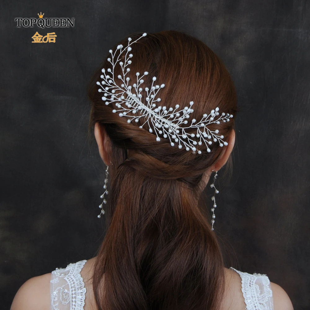 TOPQUEEN HP182 жемчужная расческа, свадебная расческа для волос для невесты, головной убор для девушек, женский подарок, серебряные расчески в форме рога