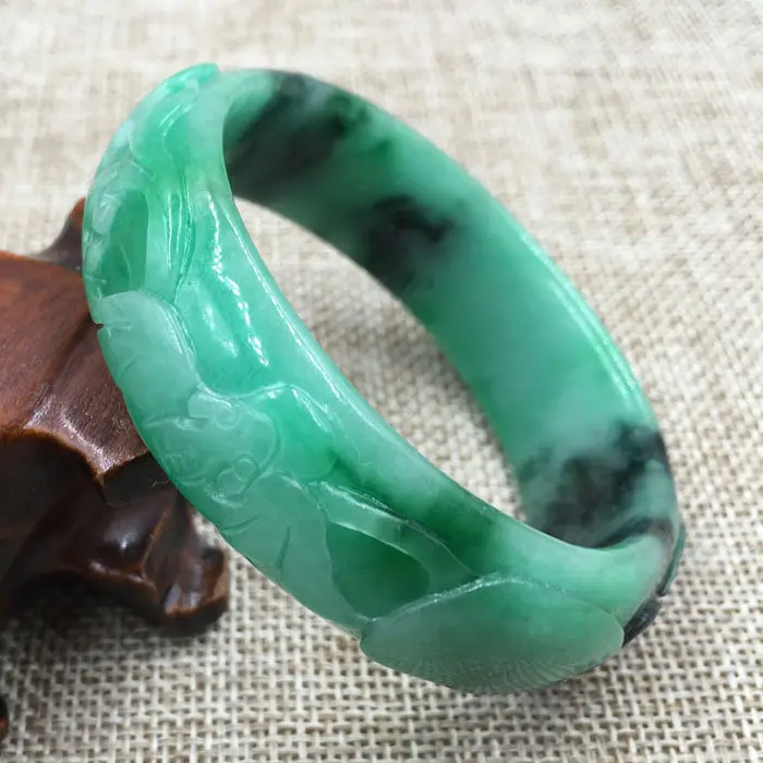 

55mm Vintage Chinese Hand-carved Emerald Green Jadeite Jade Bracelet Bangle 1240