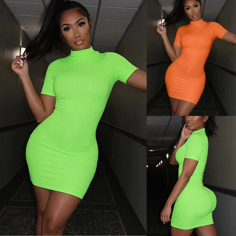 المملكة المتحدة المرأة ألف خط قصيرة الأكمام تمتد Bodycon اللباس السيدات عادي قصيرة البسيطة اللباس